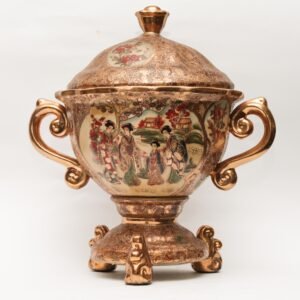 Urna decorativa japonesa con tapa – Estilo Satsuma