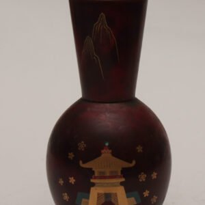 Florero oriental vintage de metal lacado – estilo Mid-Century, Japón