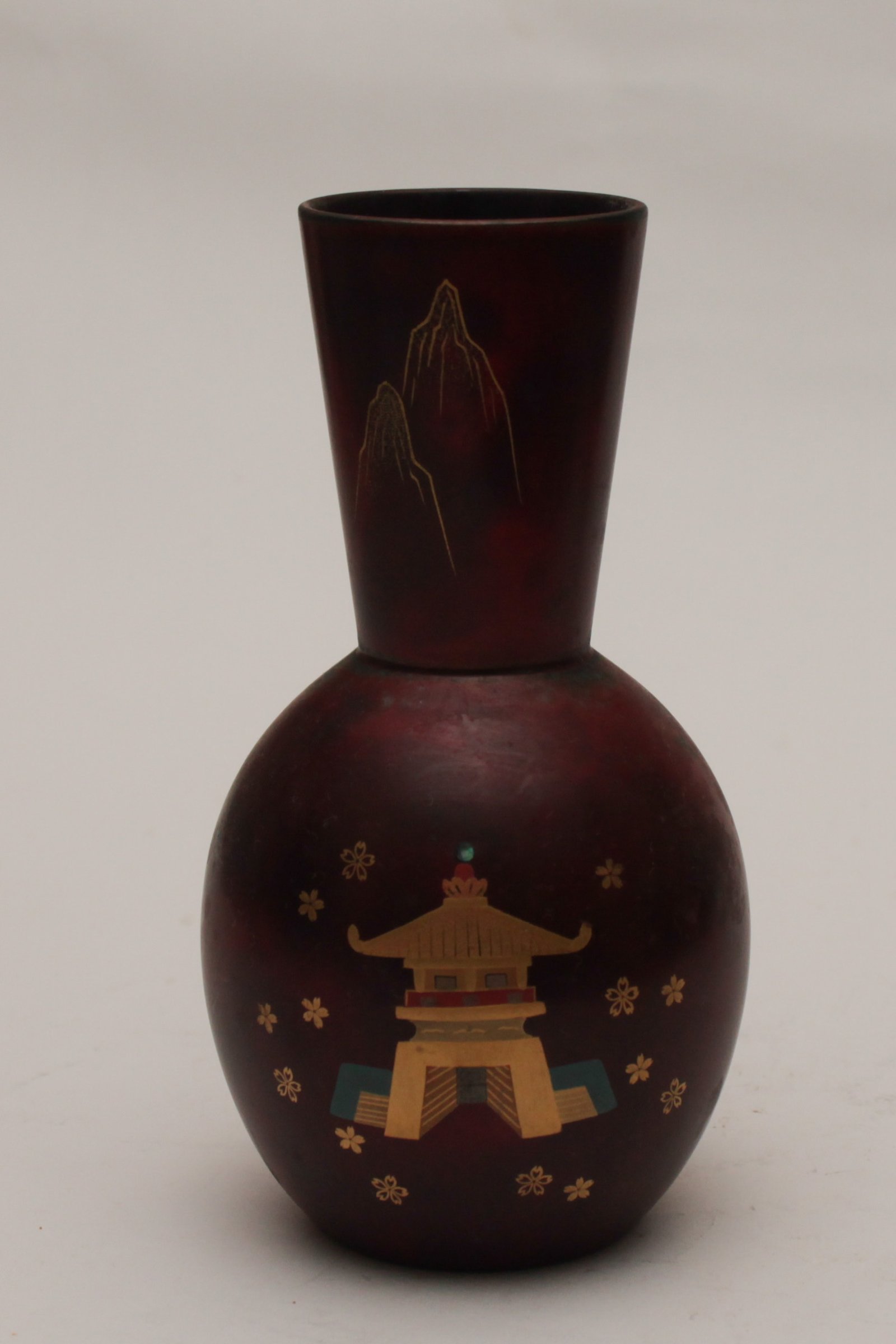 Florero oriental vintage de metal lacado – estilo Mid-Century, Japón