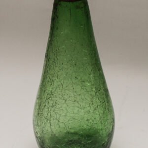 Florero vintage de vidrio craquelado verde con boca metálica